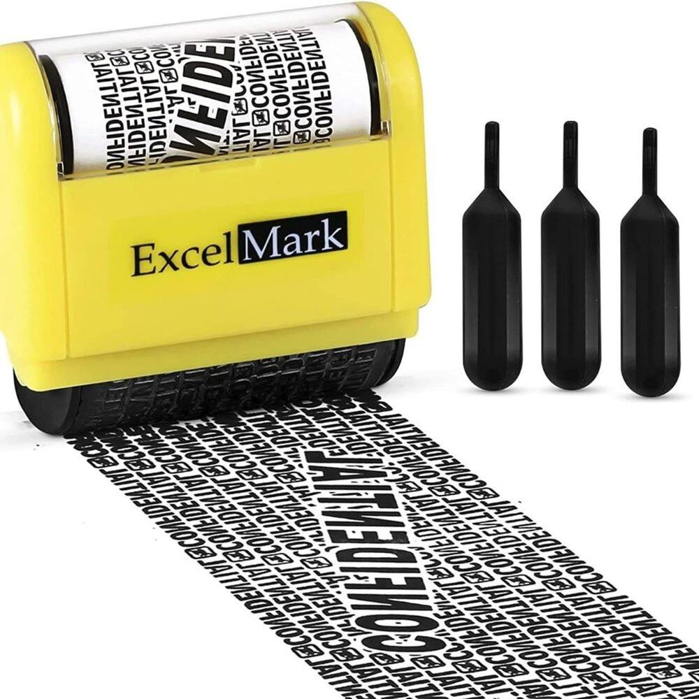 ExcelMark Rolling Identity Theft Guard Stamp & Refill Ink Pack Set